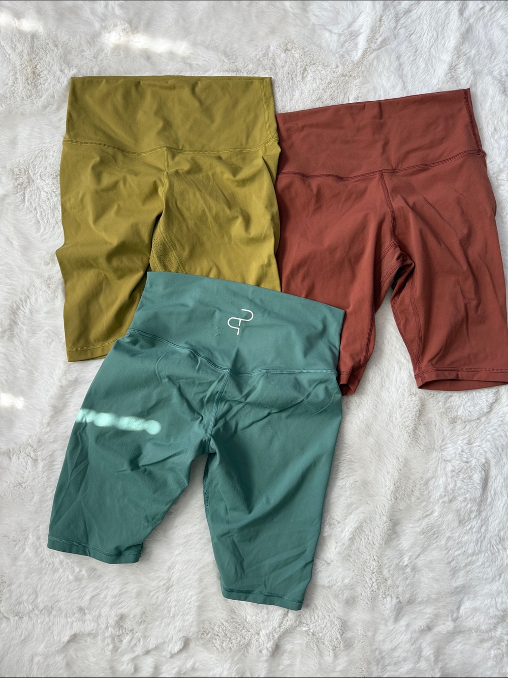 Three-Pack High-Rise Bike Shorts — Teal, Olive, Rust